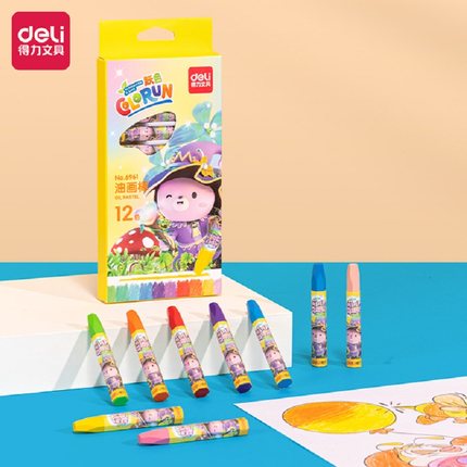得力24色旋彩棒可水洗不脏手蜡笔儿童幼儿园适用画笔油画棒36色旋转炫彩蜡笔宝宝安全美术用水溶性彩笔