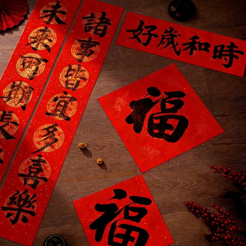 得力万年红对联纸宣纸手写春联2026年新款马年对联专用纸七言烫金工艺加厚空白洒金书法手写红纸批发