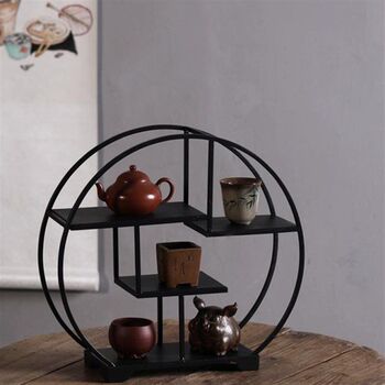 New purple clay teapot display rack iron art tea shed tea set rack table top duobao pavilion storage rack teapot display