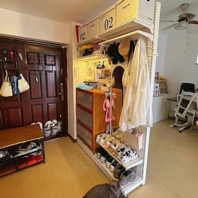 Perforated board storage rack floor-standing vertical punch-free u-hole household multi-functional partition entry entrance storage shelf shoes