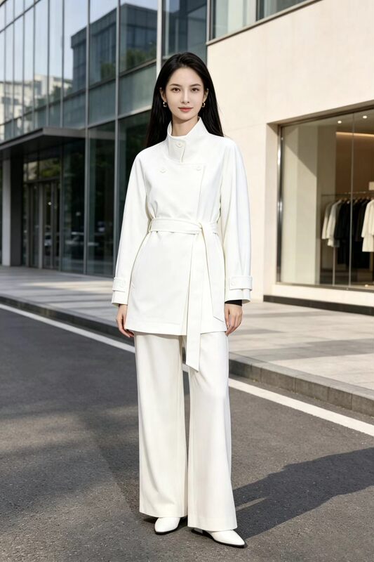 Langjia 2026 Autumn New Pure Cotton Turn-Down Collar Waist-Cinched Short Double-Breasted Fashionable Petite Trench Coat for Women Langjia 2026 Autumn New Pure Cotton Turn-Down Collar Waist-Cinched Short Double-Breasted Fashionable Petite Trench Coat for Women