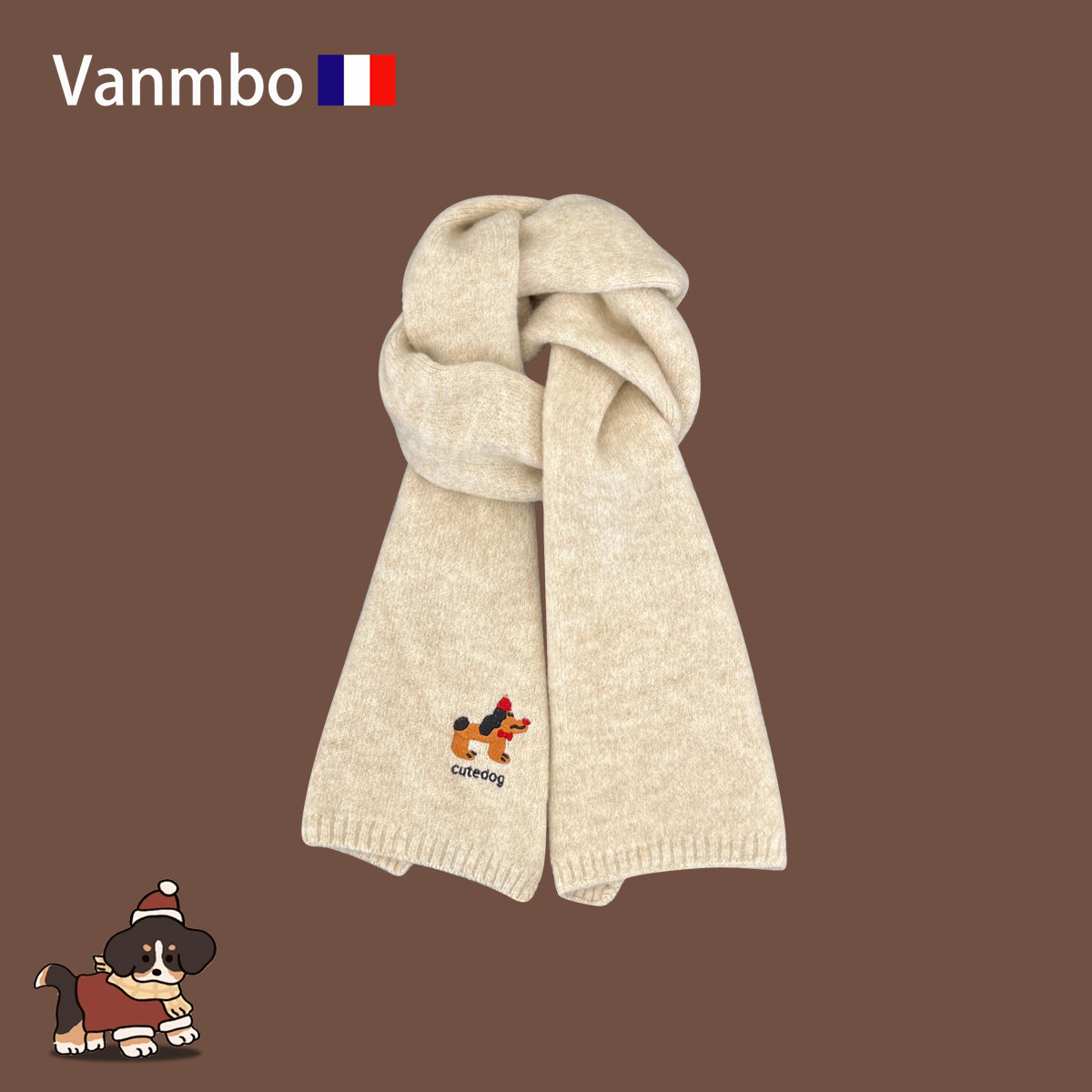 【Высочайшая роскошь】 Французский вязаный шарф Vanmbo с вышивкой японского щенка, зимний женский подарок на День Святого Валентина на Новый год