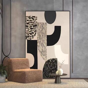 Modern minimalist living room entrance decorative painting black and white gray abstract art background wall corridor aisle floor hanging painting