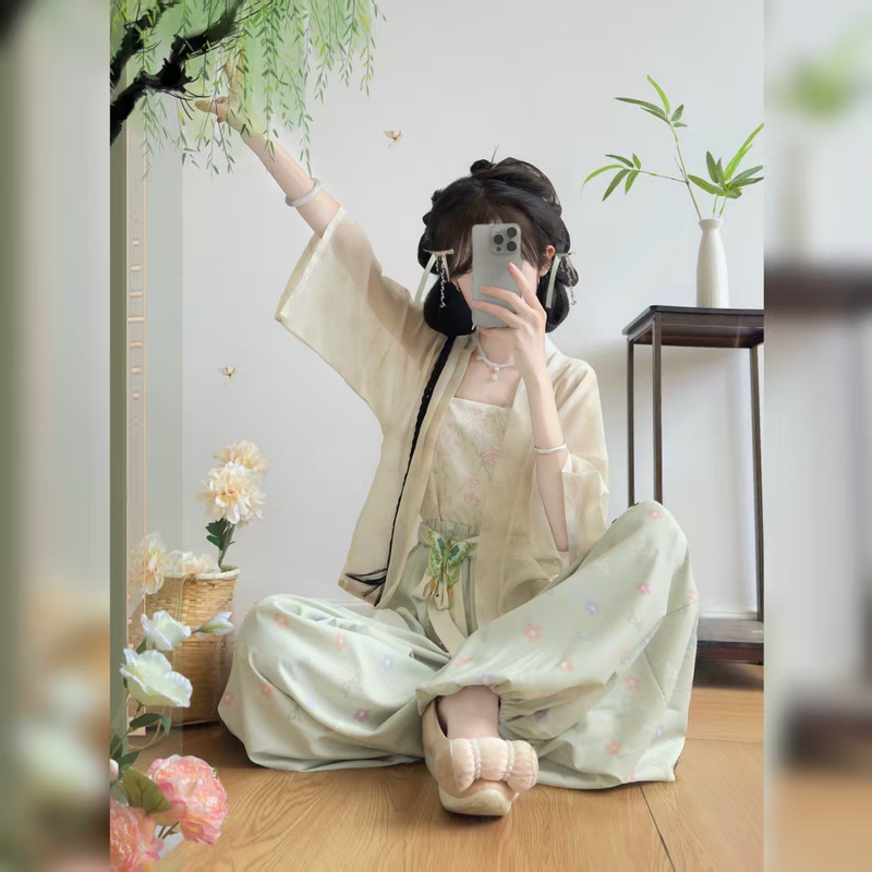 Jin Xiaoyao Original【Flower Bunch】Hanfu New Chinese Style National Style Song Dynasty Short Shirt with Suspenders and Lantern Pants for Daily Summer Wear
