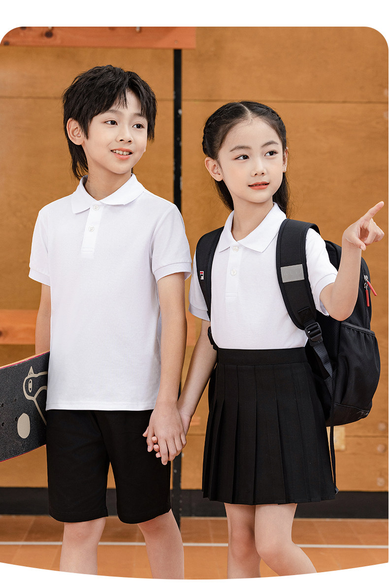 Рубашка поло Детская 男童白polo衫纯棉夏季小学生校服短袖有领女童白色t恤幼儿园班服
