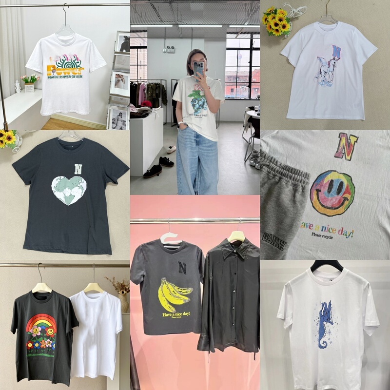 Nanyou Quality Nordic Niche Summer Cartoon Embroidery Print Round Neck Short Sleeve T-Shirt Women's Loose Casual Top