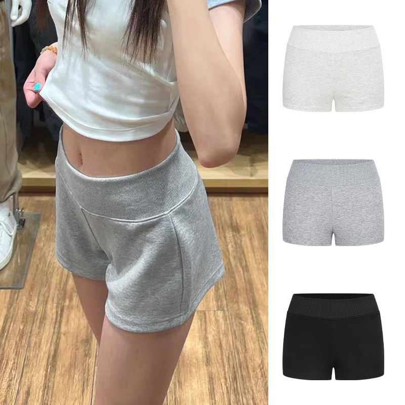Mosesqueen Gray Sports Shorts for Women, Casual Versatile Slim Fit Hip-Hugging Hot Pants Mosesqueen Gray Sports Shorts for Women, Casual Versatile Slim Fit Hip-Hugging Hot Pants