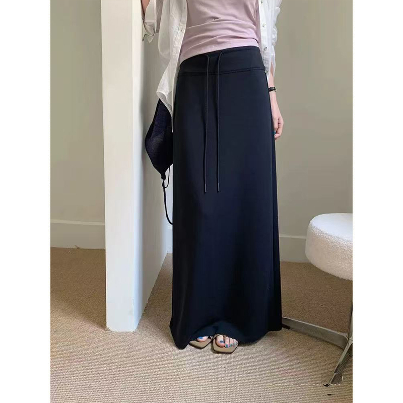 Mosesqueen Black Skirt Casual Sports Skirt Versatile Slit High-Waisted Straight Long Skirt