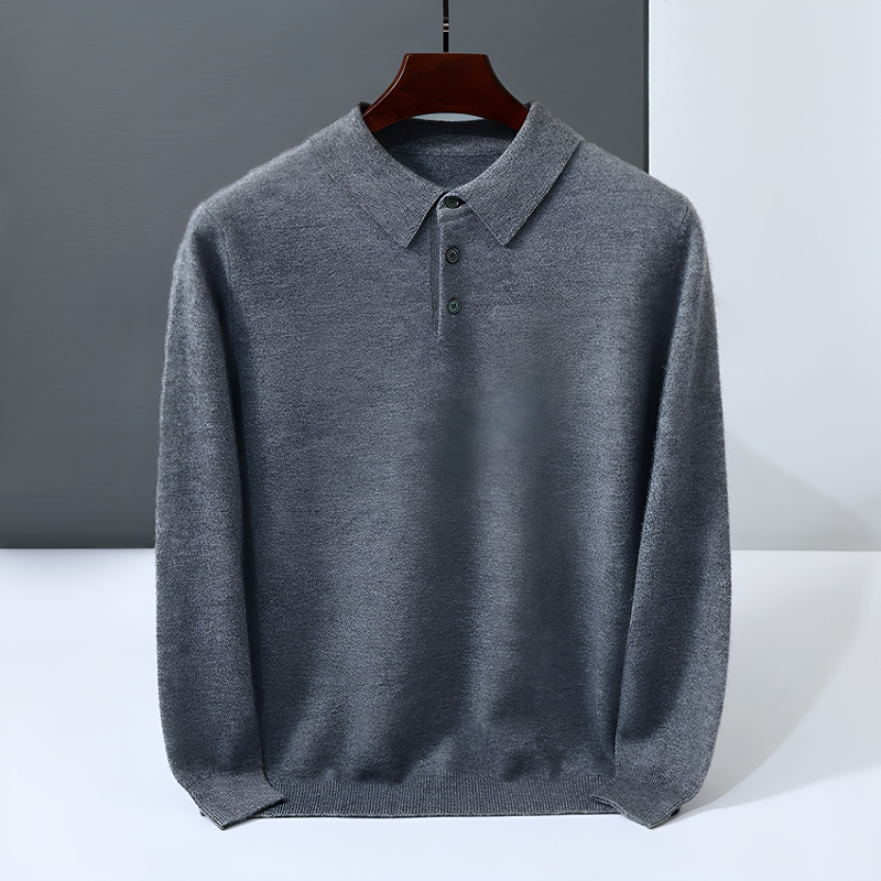 Autumn and Winter Cashmere Sweater Men's Polo Collar Sweater Loose Lapel Pullover T-Shirt Pure Color Knitted Long-Sleeved Sweater Business