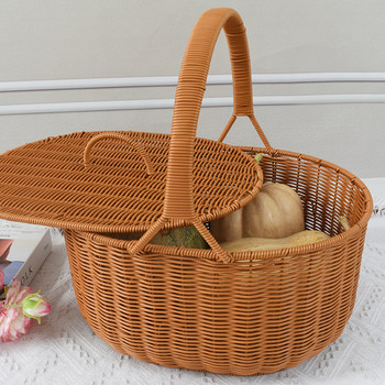 New imitation rattan woven basket carrying basket outdoor picnic basket storage shopping basket carrying basket byebaby basket fruit storage basket