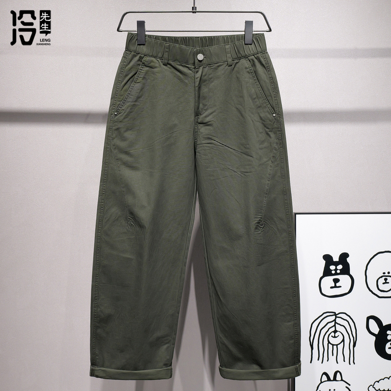 Summer Thin Military Green Cotton Casual Pants Men's Loose Straight Breathable Wide-Leg Youth Washed Cotton Trousers Trendy Brand