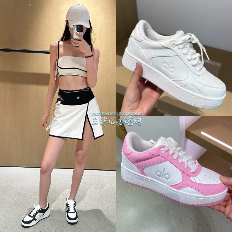 Some In-Stock Alo Color-Blocked Sneakers with Thick Soles, Lace-Up Low-Top Sports Casual Shoes, Height-Increasing Versatile Unisex White Shoes
