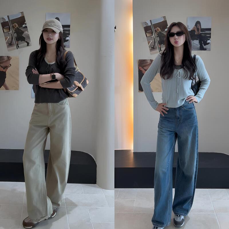 【Yu Huanhuan】Autumn Versatile Fashion Non-Stretch Washed Scimitar Jeans-Yhk60231