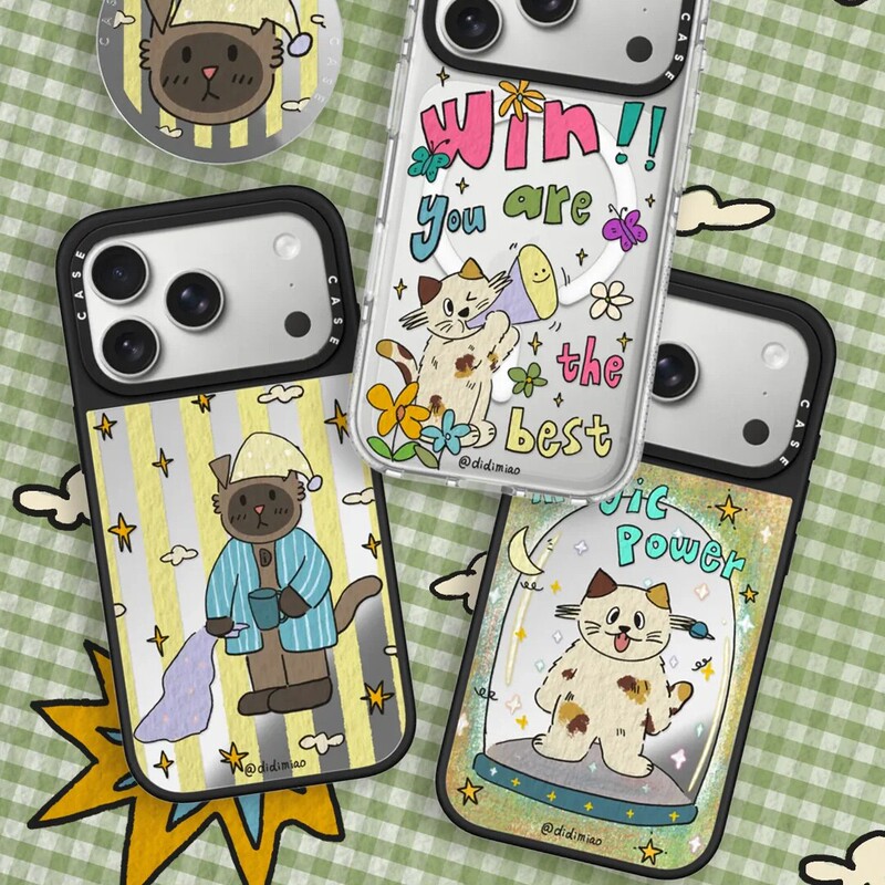 Illustrator Di Di Miao's Siamese Cat iPhone 17 Pro Max Phone Case Is Suitable for Apple 16 Pro, Cute Three-Colored Cat Design, Anti-Drop for 15/14 Plus, Magnetic Protective Cover for 13/12