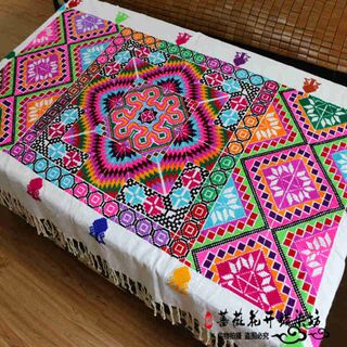 Tajik ethnic style handmade cross-stitch tablecloth coffee table cloth sofa cushion folk handicraft fabric embroidery flower