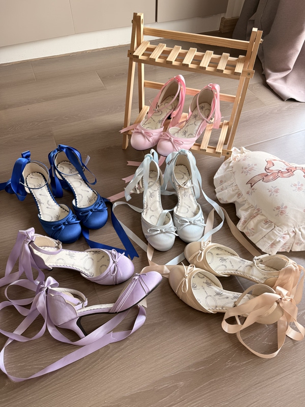 In Stock, Flashy Girl Lolita Original Ballet Sandals with Ribbons, Coming-Of-Age Ceremony Stiletto Summer High Heels