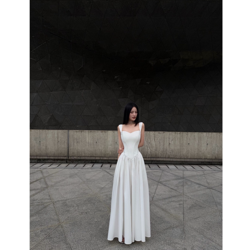Better Me White Flared Waist-Cinching Hepburn Dress European and American Style Sexy Structured Corset Dress Slimming Effect Better Me White Flared Waist-Cinching Hepburn Dress European and American Style Sexy Structured Corset Dress Slimming Effect
