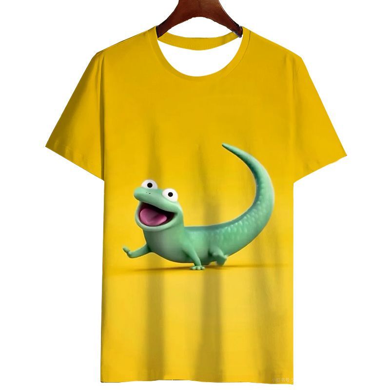 Beaver Transformation Plan Clothing Tom Little Green Lizard Cartoon 3D Digital Print Short-Sleeved T-Shirt Top for Students