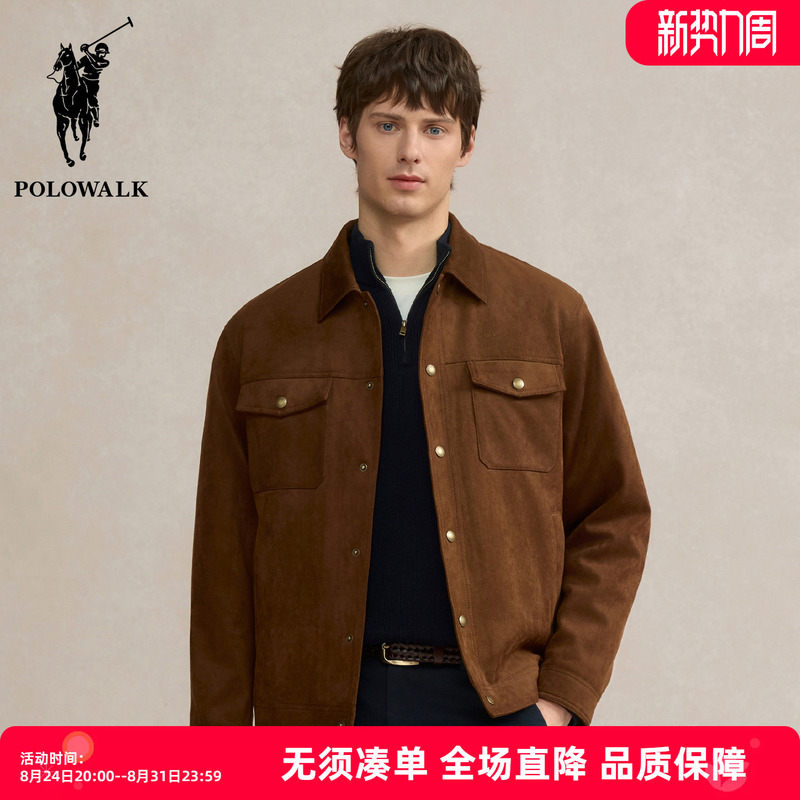 Polowalk Retro Faux Suede Lapel Work Jacket for Men 2025 New Loose Casual Solid Color Jacket Trendy Polowalk Retro Faux Suede Lapel Work Jacket for Men 2025 New Loose Casual Solid Color Jacket Trendy