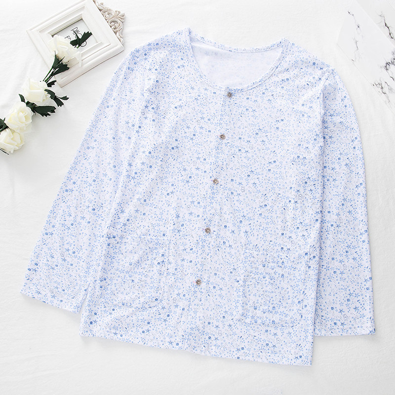 Fenting Spring and Autumn Cotton Thin Single Long Sleeve Autumn Clothes for Middle-aged and Elderly Large Size Cardigan Jacket Double-breasted Women's Pajamas