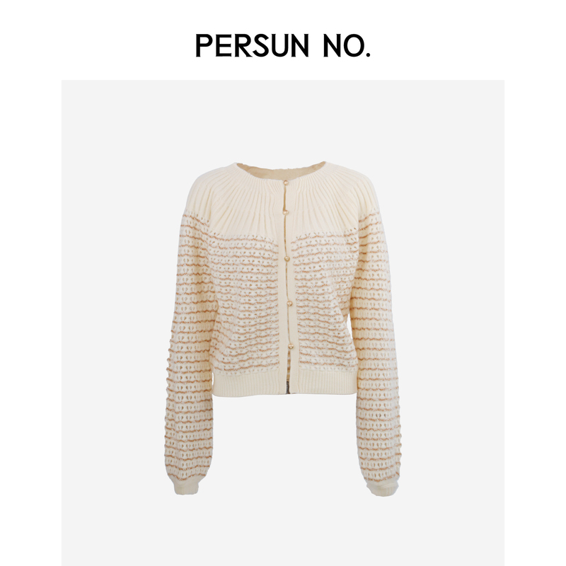 Persun No. Original Autumn Soft Woven All-Wool Double Yarn Hollow Knit Cardigan 100% Sheep Wool Versatile Persun No. Original Autumn Soft Woven All-Wool Double Yarn Hollow Knit Cardigan 100% Sheep Wool Versatile