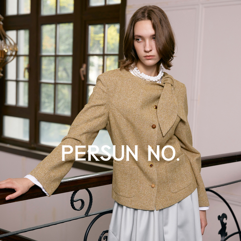 Persun No. Original Golden Autumn Brown Tone 50% Wool Floral Yarn Shoulder Tie Retro Waist-Cinching Blazer Persun No. Original Golden Autumn Brown Tone 50% Wool Floral Yarn Shoulder Tie Retro Waist-Cinching Blazer