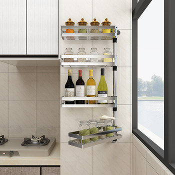 304 stainless steel kitchen storage rack wall-mounted punch-free seasoning rack corner rotating multi-function storage rack