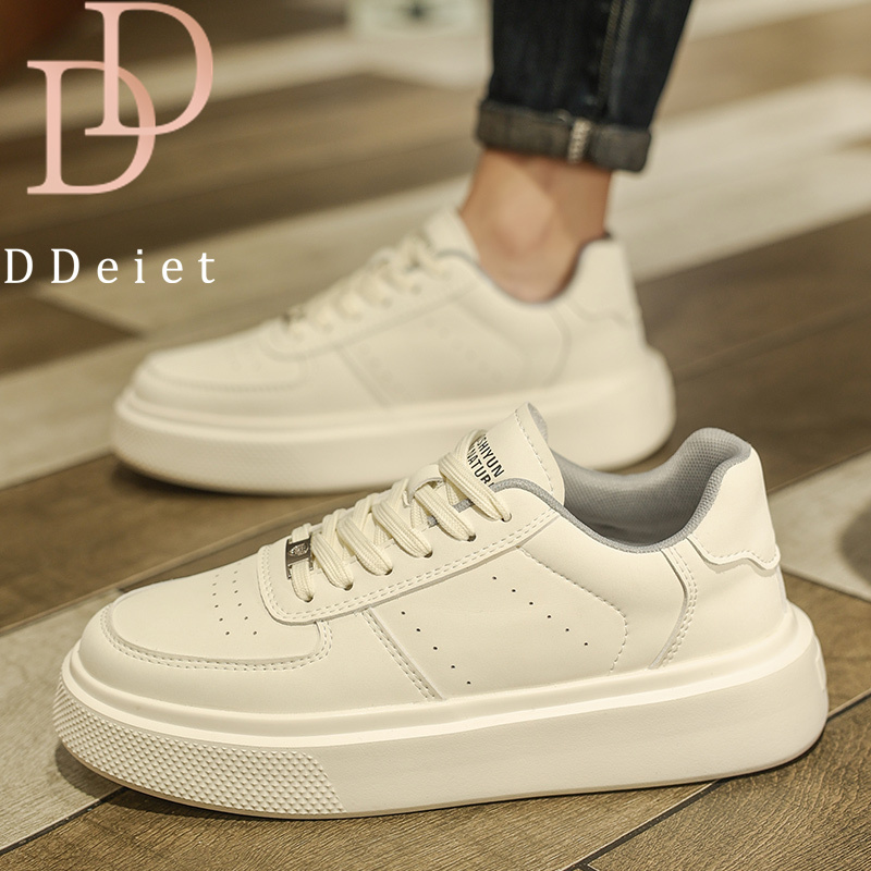 Ddeiet Brand Men's Shoes 2026 Spring Collection High-End Versatile Sports Sneakers Casual Height-Increasing Leather White Shoes