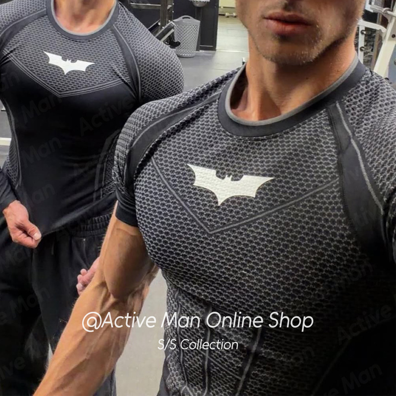 Youngla American-Style Short-Sleeved Men's Summer Fitness Short-Sleeved T-Shirt Seamless Elastic Bodysuit Batman Collaboration Youngla American-Style Short-Sleeved Men's Summer Fitness Short-Sleeved T-Shirt Seamless Elastic Bodysuit Batman Collaboration