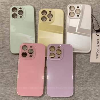 ins Summer Dopamine Original Glass Case Suitable for iPhone 15 Pro Apple 14 Phone Case 16Promax Premium 13 Unisex 12 Couple 11 New Model 17Pm Internet Celebrity Hot Item Promax Shockproof