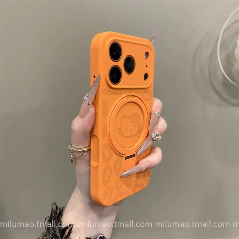 Ins Autumn and Winter Leopard Print Kt Cat Liquid Silicone Case Suitable for iPhone 17 Pro, Apple 15 Phone Case, 16 Pro Max New Model, 13 Super Pretty, 12 Women's Model, 11 Internet Celebrity, 14 Plus Anti-Drop, 17 Pro Max