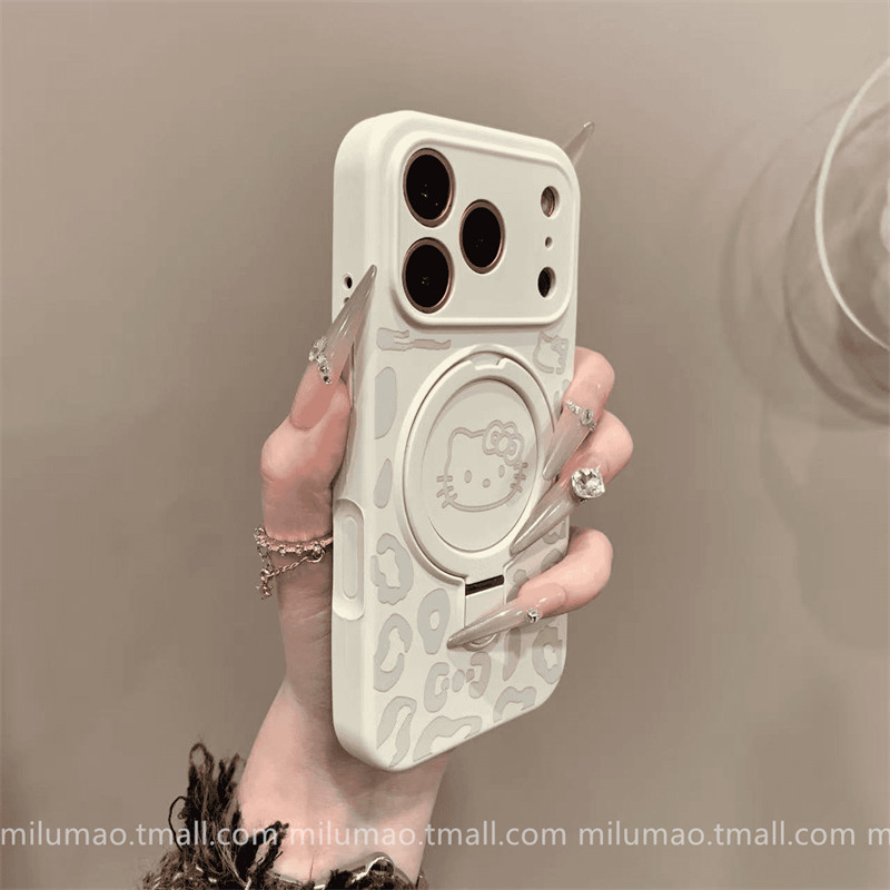 Ins Autumn and Winter Leopard Print Kt Cat Liquid Silicone Case Suitable for iPhone 17 Pro, Apple 15 Phone Case, 16 Pro Max New Model, 13 Super Pretty, 12 Women's Model, 11 Internet Celebrity, 14 Plus Anti-Drop, 17 Pro Max