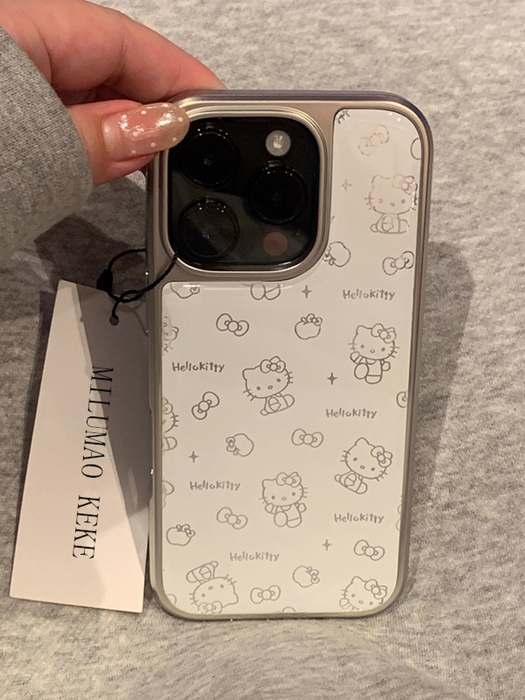 Ins-Style Super Cute Kitty Cat Electroplated Silver Edge Phone Case Suitable for Apple 17 Pro Max, iPhone 16 Pro Max New Model, 15 Cute, 14 High-End, 13 Internet Celebrity Female Model, 15 Pro Max Anti-Drop Case