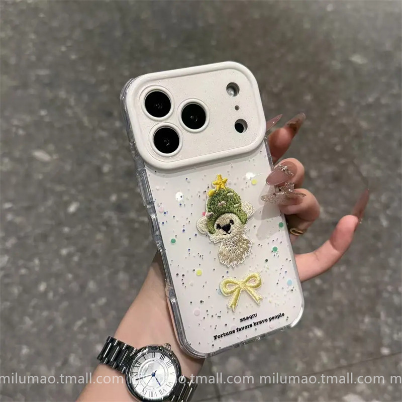 Super Cute Instagram-Style Colorful Polka Dot Embroidered Puppy Phone Case for iPhone 17 Pro, Apple 15, 16 Pro Max, New 13, Trendy 12 for Women, 11 Popular Model, 14 Plus, Shockproof Pro Max Case