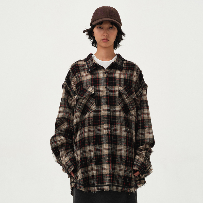 Song Yi's Same Style/Half Made 26 Autumn and Winter New Product Wool Fine-Spun Plaid Long Shirt Song Yi's Same Style/Half Made 26 Autumn and Winter New Product Wool Fine-Spun Plaid Long Shirt