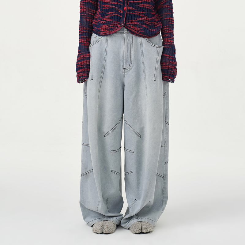 Xin Zhilei's Style/Half Made 26 Early Autumn New Product Washed Color-Blocked Long Pants Xin Zhilei's Style/Half Made 26 Early Autumn New Product Washed Color-Blocked Long Pants