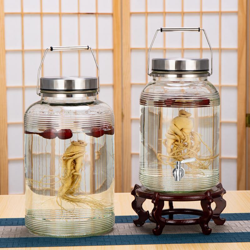 Special wine bottle for soaking wine, ginseng soaking wine jar, high-end sealed jar, household ten kilograms and 20 kilograms glass wine jar with faucet