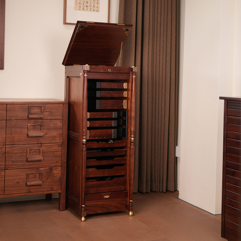 North American Black Walnut Wood Tea Set and Collectibles Storage Chest, Eastlake Dental Cabinet North American Black Walnut Wood Tea Set and Collectibles Storage Chest, Eastlake Dental Cabinet