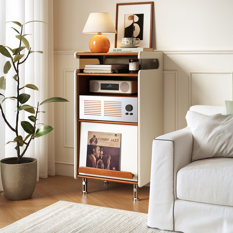French-Style Vintage Chest of Drawers, Solid Wood Living Room Wall-Mounted Bauhaus Side Cabinet, Mid-Century Style Narrow Entryway Storage Cabinet Next to the Sofa