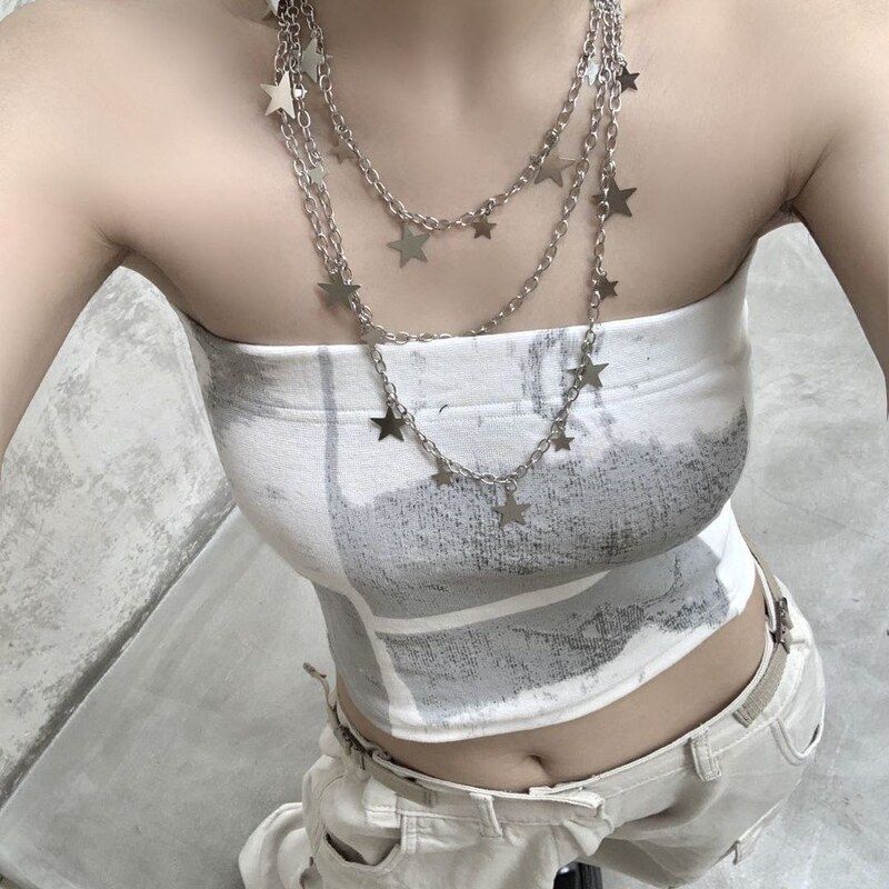 Subculture Casual Style Jeans Chain Accessories Niche Personality Multi-Use Star Tassel Necklace Trendy Unisex Accessories
