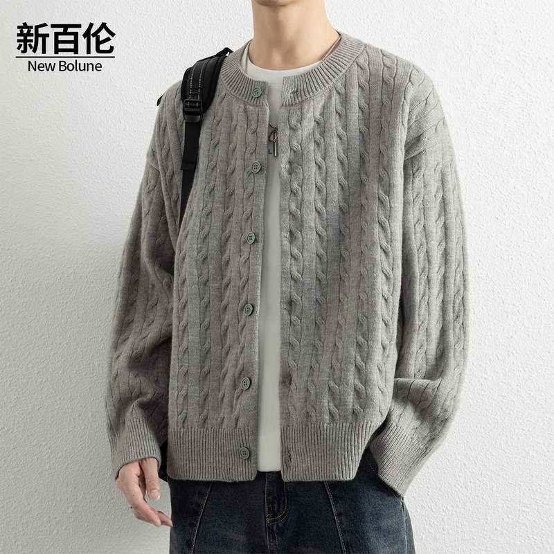 New Balance Cable Knit Cardigan Sweater for Men, Autumn/Winter 2025 New Trendy Brand, Loose Heavyweight Crew Neck Sweater Jacket New Balance Cable Knit Cardigan Sweater for Men, Autumn/Winter 2025 New Trendy Brand, Loose Heavyweight Crew Neck Sweater Jacket