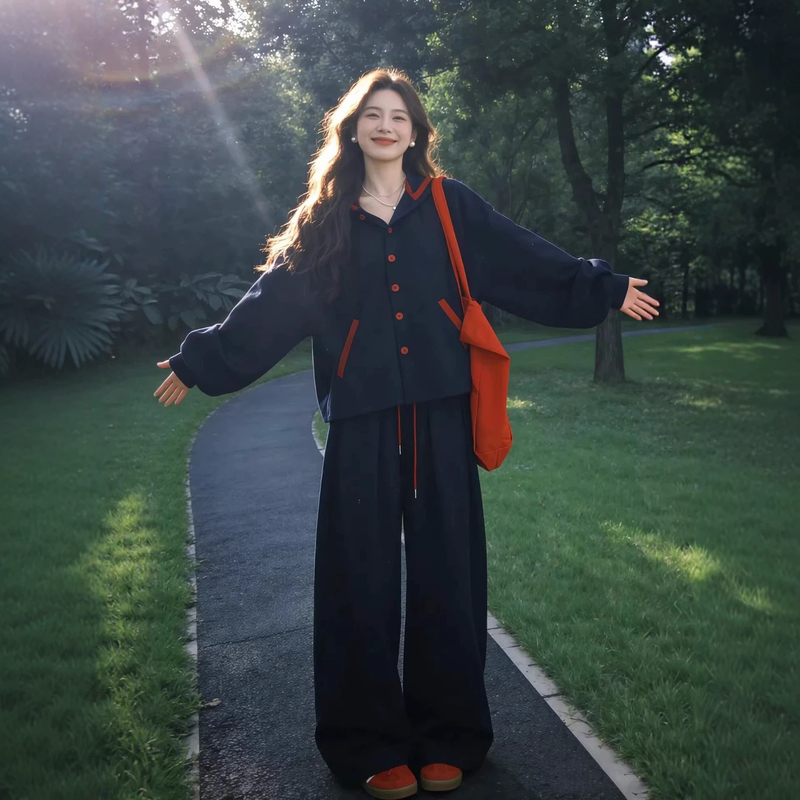 Early Spring Fashion Outfit for Women: Lazy Style Color-Blocked Hooded Jacket, Layered Vest, Casual Wide-Leg Pants Three-Piece Set Early Spring Fashion Outfit for Women: Lazy Style Color-Blocked Hooded Jacket, Layered Vest, Casual Wide-Leg Pants Three-Piece Set