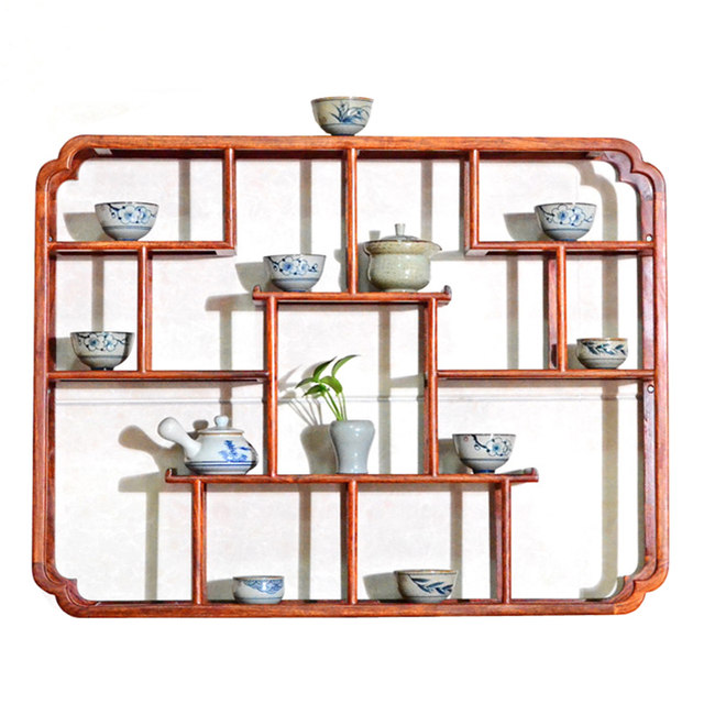 Purple sand teapot placement rack solid j wood ornament tea set teapot tea cup rack storage desktop wall hanging small bogu