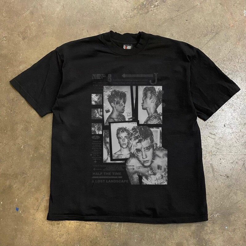 Earn Money to Buy a Sports Car, Heavyweight Pure Cotton 300g Trendy Brand Retro Portrait Print Short-Sleeved American T-Shirt, Loose Top