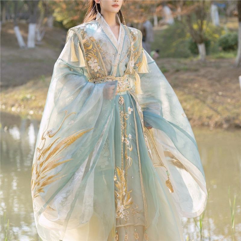 Liu Yu's Original Heavy-Duty Embroidery Gradient Rhinestone Modified Large-Sleeve Hanfu Set for Men and Women from the Northern and Southern Dynasties