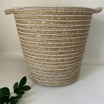 Nordic cattail cotton rope splicing and woven storage barrel home living room flower pot ornament flower basket grass weaving home
