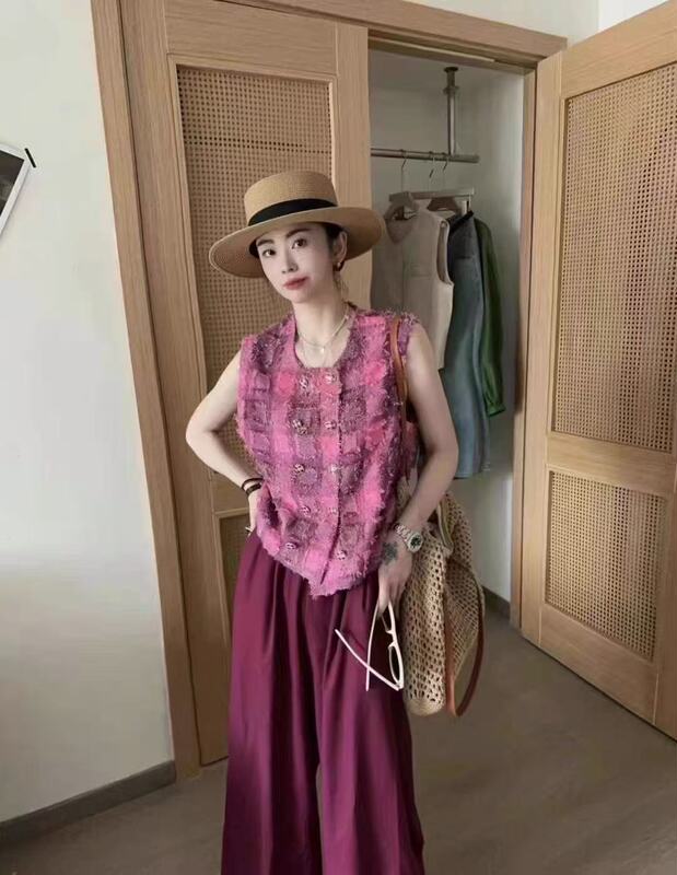 8.19 New Style Tweed Fringe Plaid Vest Jacket for Women, Youthful Double-Breasted Short Vest Top Trendy 8.19 New Style Tweed Fringe Plaid Vest Jacket for Women, Youthful Double-Breasted Short Vest Top Trendy