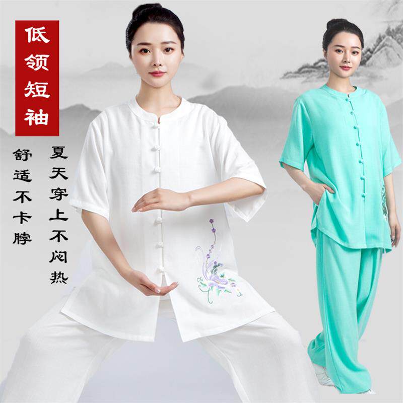 夏季薄款太极服透气新款棉麻太极拳练功服短袖女式服装棉绸中国风-太极服-淘宝百科网