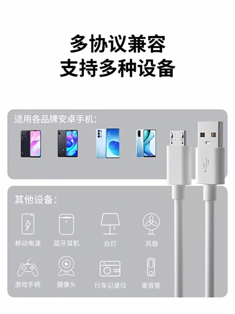 Original Android Interface Data Cable Suitable for Huawei, Honor, Vivo, Xiaomi, Oppo Fast Charging, Old Model Phones, Micro Fan, USB Charger, Power Bank, Desk Lamp, Earphones, Type-C Charging Cable