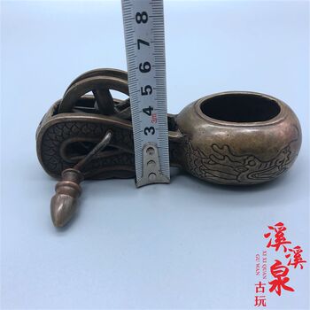 Pure brass old antique qing dynasty dragon playing beads pattern old ink bucket old objects retro micro-carving antiques miscellaneous collection